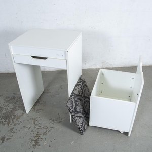 Mueble Tocador Blanco en Dos Partes con Asiento Baúl y Espejo Levadizo - imagen 3