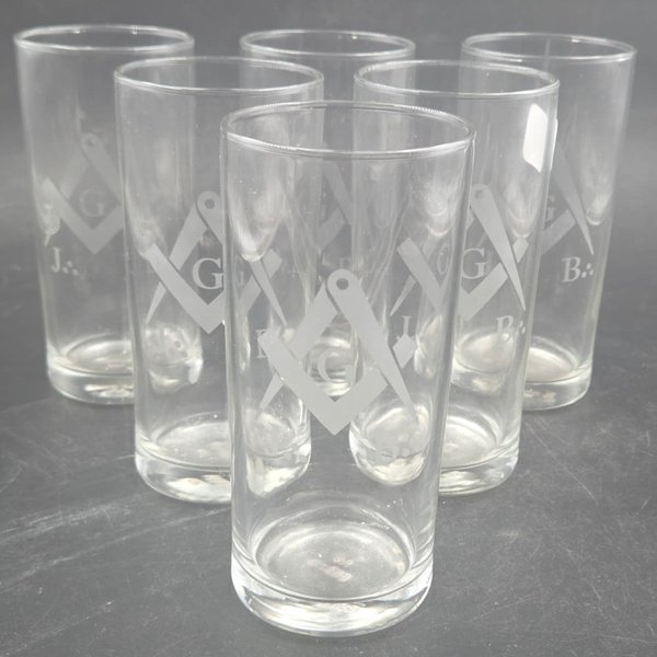 Conjunto de 6 Vasos Masones con Logo Grabado