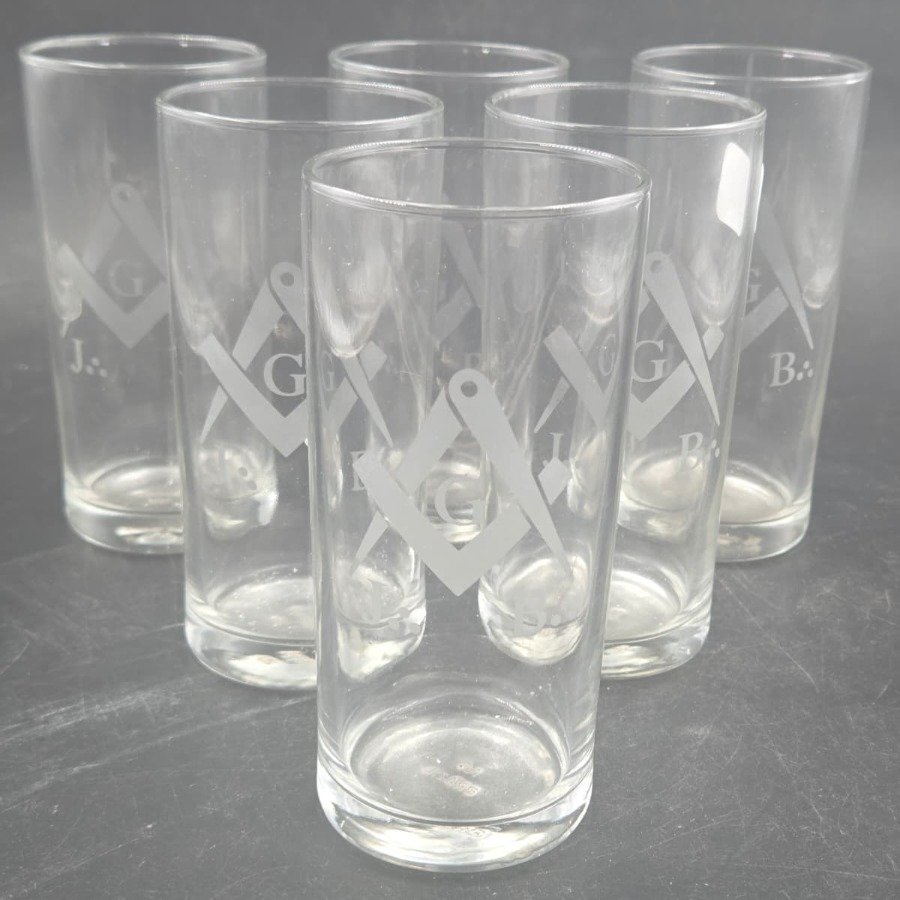 Conjunto de 6 Vasos Masones con Logo Grabado