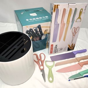 Juego de Cuchillos con Revestimiento Cerámico, Afilables, Soporte Giratorio y Utensilios de Cocina - imagen 3