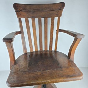 Sillón de Escritorio Antiguo de Roble con Mecanismo Giratorio - imagen 6