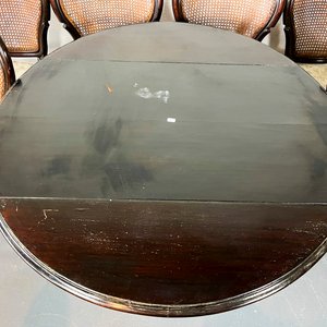 Juego Comedor Victoriano Caoba: Mesa Circular con Alas y 6 Sillas Esterilladas con Cojines - imagen 2