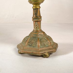 Antiguo Farol de Aceite con Tulipa Verde y Base Decorada - imagen 2