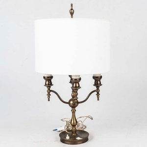 Lámpara de Mesa de Bronce y Metal con Pantalla Blanca, Cuatro Luces - imagen 1