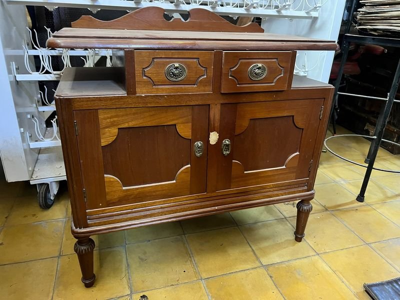 Mesita de Noche Antigua de Madera Cedro con Dos Cajones y Puertas