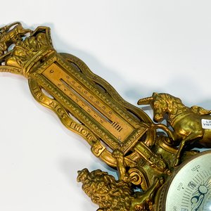Barómetro y Termómetro de Bronce con Decoración de León y Caballo - imagen 2