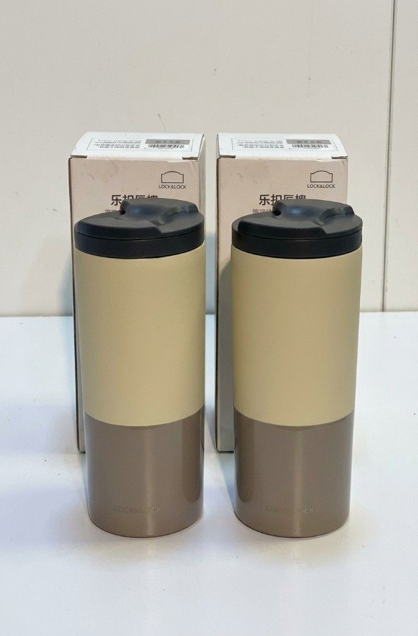 Set de 2 Vasos Térmicos LocknLock Bicolores Beige y Marrón con Tapa