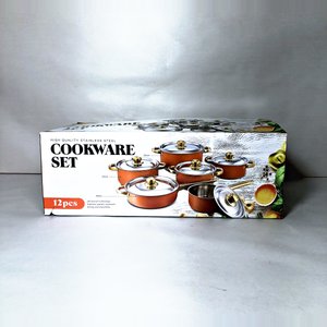 Juego de Batería de Cocina Esmaltada Naranja con Interior Antiadherente y Asas Doradas - imagen 5