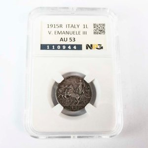 Moneda de Plata Italiana 1 Lira de 1915 - Vittorio Emanuele III (Certificada NPG) - imagen 1