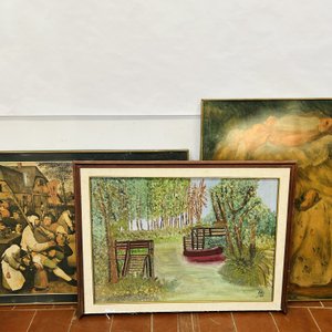 Tres Láminas Enmarcadas: Escenas Campestres y Retrato - imagen 3