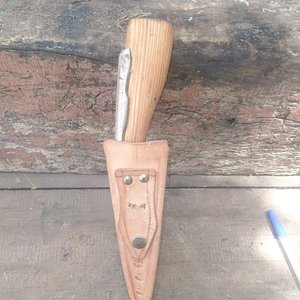 Cuchillo Antiguo de Hoja de Tijera de Esquilar Inglesa con Funda de Cuero - imagen 5