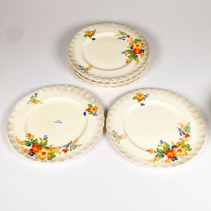 Ocho Platos Llanos de Loza Inglesa con Decoración Floral - Diámetro 23 cm - imagen 2