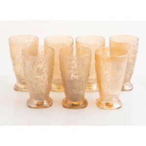 Jarra y 7 Vasos de Cristal Color Caramelo con Diseño Floral - imagen 2