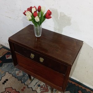 Mueble Tocadiscos Inglés Antiguo de Madera con Tapa Abatible - imagen 4