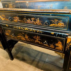 Escritorio Antiguo Estilo Oriental con Cajones y Decoración Dorada - imagen 5