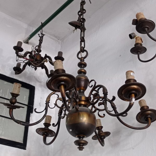 Araña Holandesa de Bronce con 6 Luces y Restauración - imagen 1