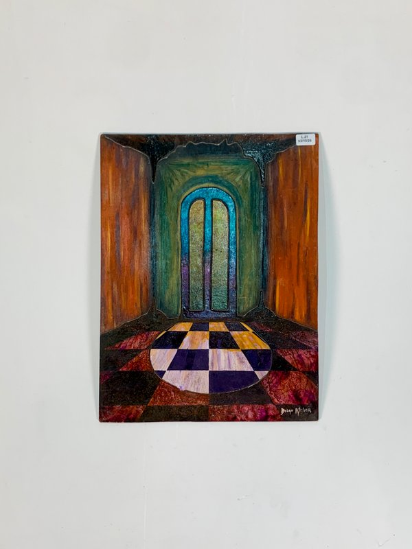 Cuadro Óleo y Técnica Mixta: Puerta con Piso Damero - Firmado Diego Kleber - imagen 1