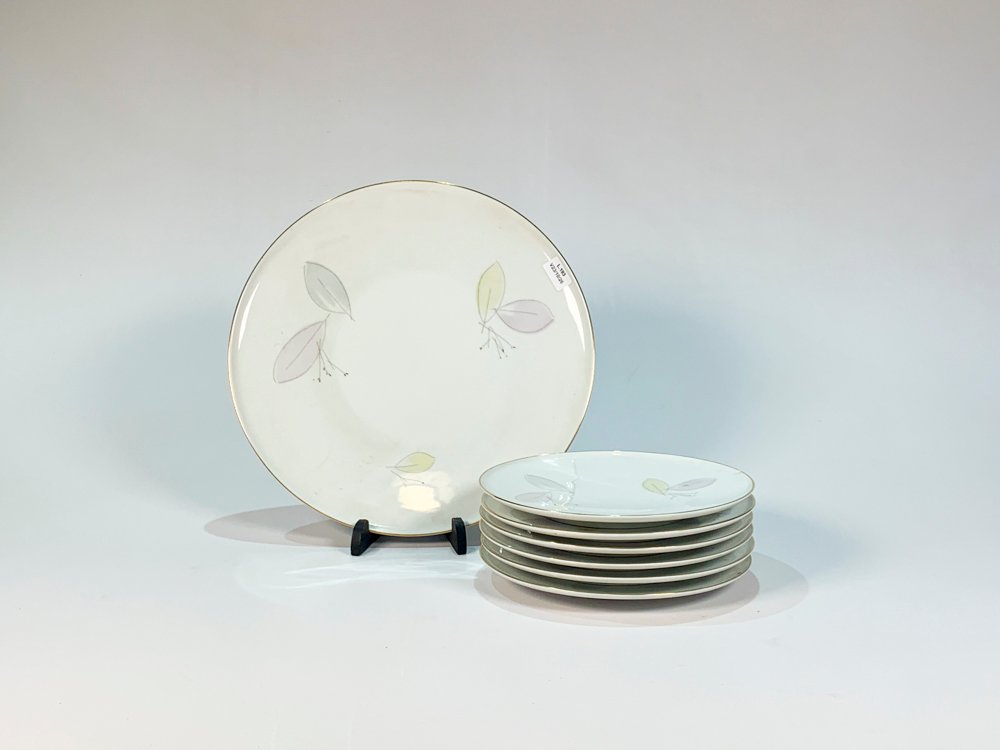 Juego de Postre Porcelana Bavaria Blanco Decoración Floral (7 Piezas)
