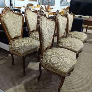 Conjunto de 6 Sillas Luis XV Madera Tallada Tapizado Jacquard - imagen 5