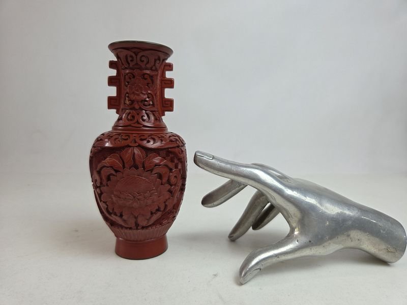 Jarrón chino de laca (laca de cinabrio) - Vaso cerámico decorativo - imagen 2