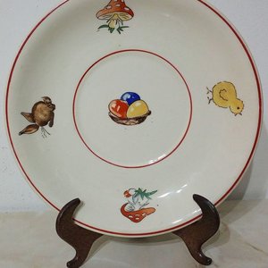 Platillo Infantil de Porcelana Vintage con Dibujos de Animales y Huevos - imagen 1