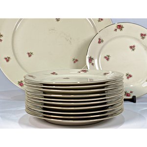 Juego de Porcelana Bavaria Beige con Flores: Plato Torta y 11 Platos de Postre - imagen 3