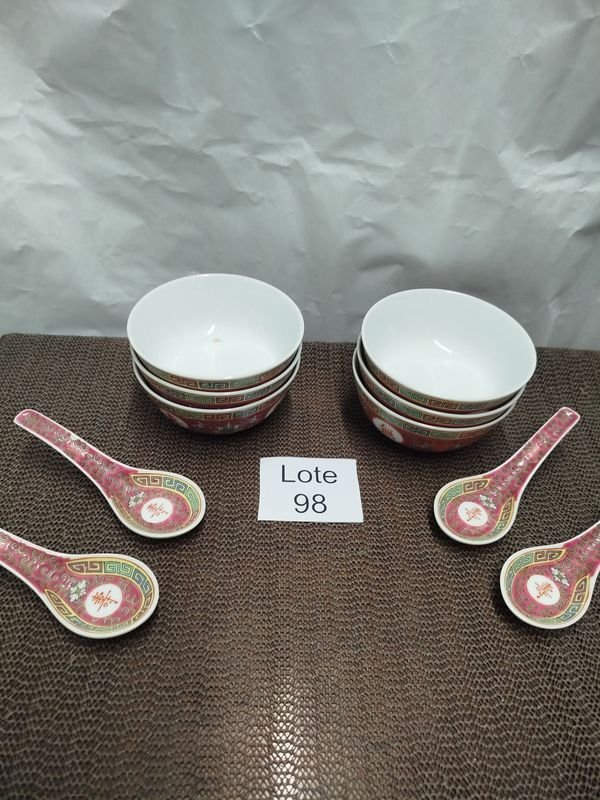 Set de 6 Cuencos para Sopa y 4 Cucharas de Porcelana China