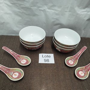 Set de 6 Cuencos para Sopa y 4 Cucharas de Porcelana China - imagen 1