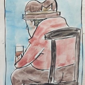 Acuarela "Hombre con sombrero y vaso" atribuida a José Gurvich - imagen 2