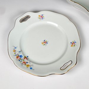 Dos piezas de porcelana checa decoración floral, centro y bandeja masas - imagen 3