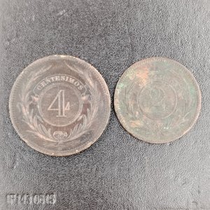 Dos Monedas Uruguay: 2 y 4 Centésimos, 1869 - imagen 2