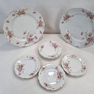 Juego de 8 Platos de Loza Antigua Austriaca MZ Austria con Flores y Bordes Dorados - imagen 3