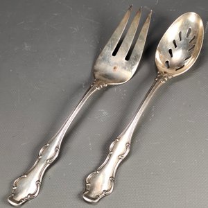 Par de Piezas de Servir "Towle" en Metal Sellado: Cuchara Calada y Tenedor - imagen 7