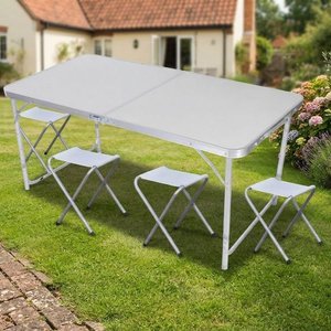 Mesa Plegadiza de Metal con 4 Banquitos de Plástico - imagen 1