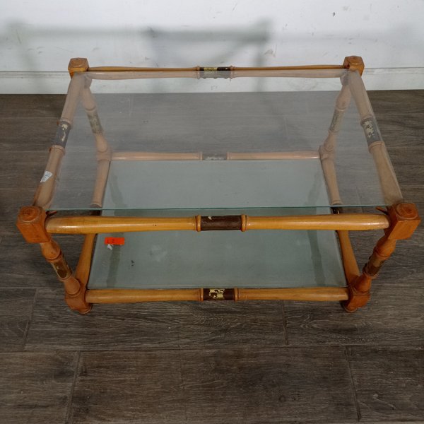 Mesa Ratona Estilo Bambú con Tapa de Vidrio - imagen 1