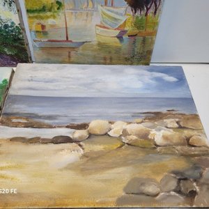 Lote de 4 Cuadros al Óleo sobre Lienzo: Paisajes y Marina - imagen 5
