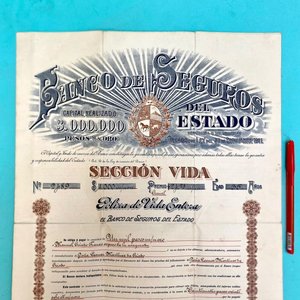 Póliza de Vida Banco de Seguros del Estado - Año 1919, Firmada - imagen 3