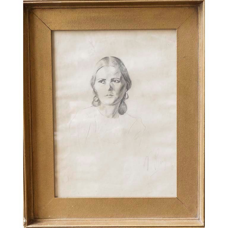 Retrato de Mujer de V. Puig, Dibujo a Lápiz