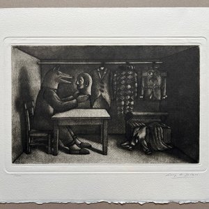 Grabado "La zorra y la careta" de Luis Alberto Solari - Edición 155/200 - imagen 2