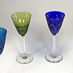 Juego de 4 Copas de Cristal Tallado Color Azul y Verde - imagen 2