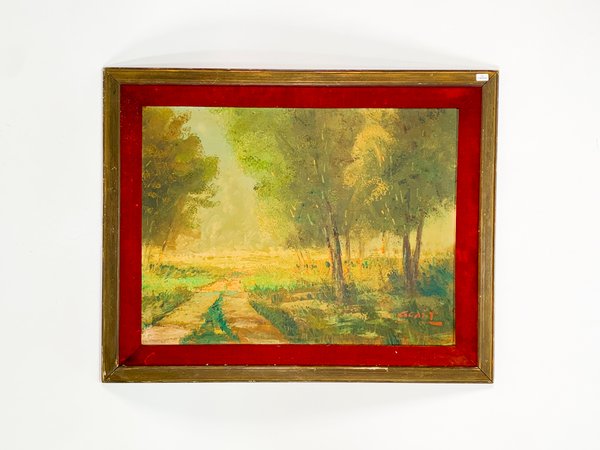 Lote anterior: Pintura al óleo de paisaje campestre firmada por Goart