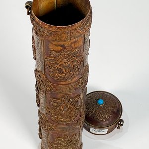 Tubo Porta Incienso de Metal Cobreado con Decoración Oriental - imagen 4
