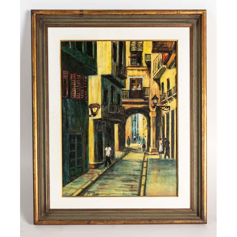 Lote siguiente: Óleo "Calle" de Rosenberg - Una pintura urbana