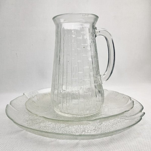 Jarra y fuentes de vidrio con diseño flor y hoja - imagen 1