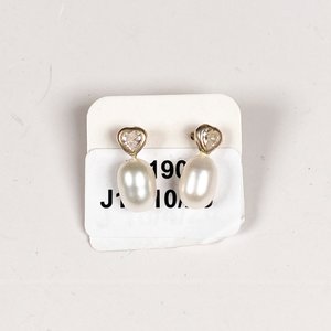 Par de Caravanas de Plata con Perlas y Corazón de Circonio - imagen 2