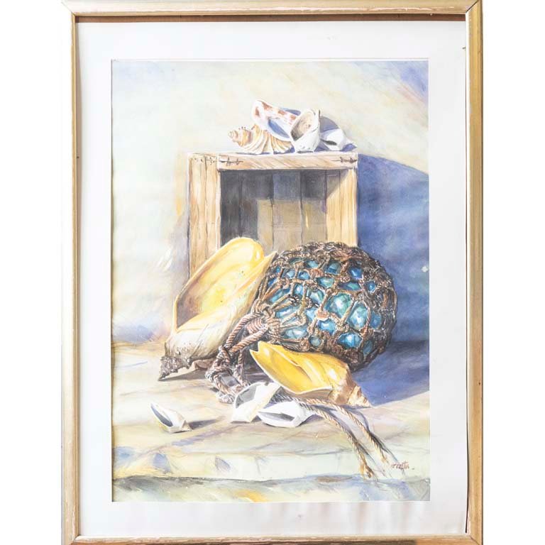 Acuarela "Motivos Marinos" de Mezzetia, 89 x 65 cm