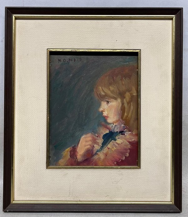 Óleo "Niña de Perfil" de María Olga Piria - 18 x 14 cm - imagen 1