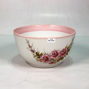 Ensaladera de Porcelana con Flores Rosas y Borde Rosa - imagen 1