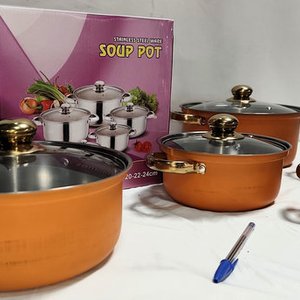 Juego de 5 Ollas de Acero Inoxidable con Tapas de Vidrio y Mangos Remachados - imagen 4