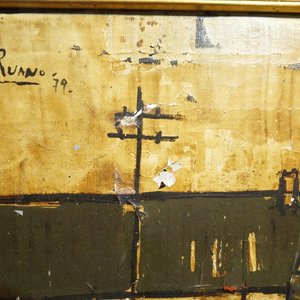 Pintura "Techos" de Jorge Ruano, Acrílico sobre Lienzo Firmado y Fechado 1979 - imagen 3